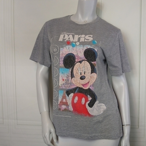 Disneyland Paris SZ Medium Tee T Shirt Distressed Mickey Mouse Grey - Picture 8 of 8